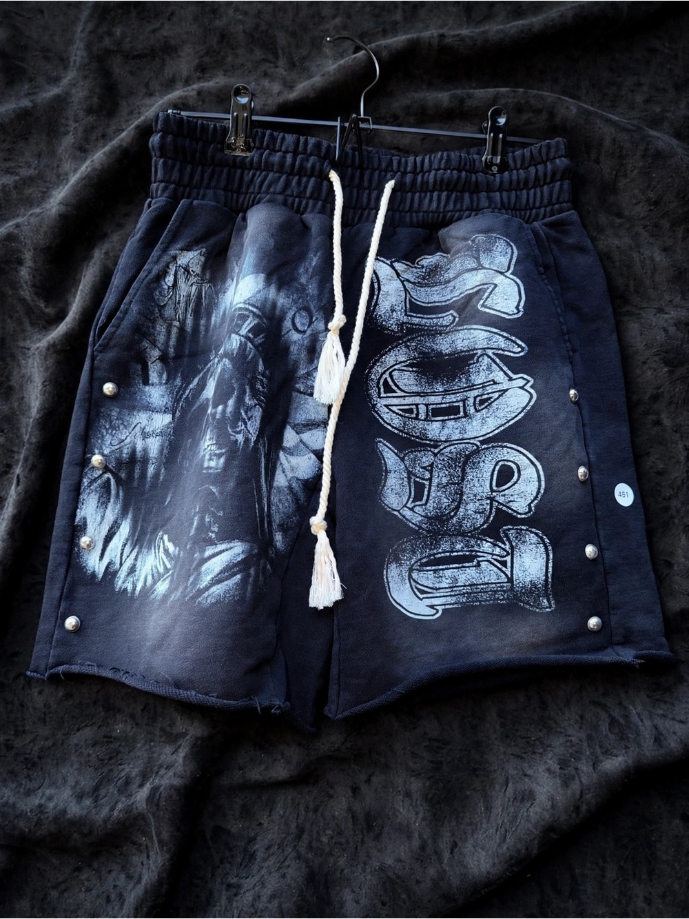 Lost intricacy / left intricacy snap sweat shorts- gothic “ Lost “ skull reaper